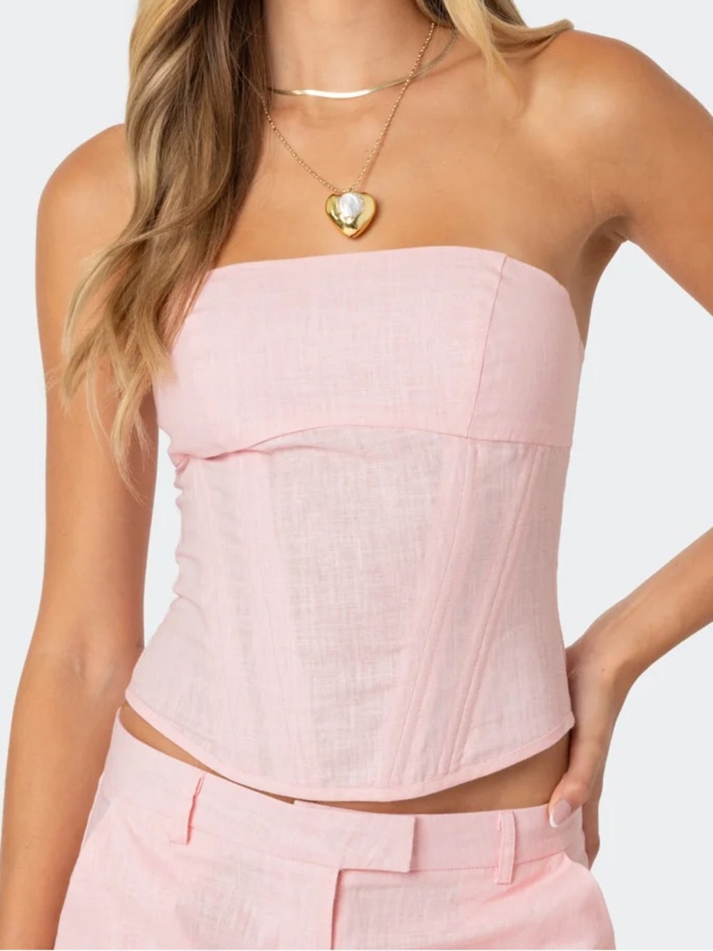 Edikted Arya Linen Look Corset in Light Pink
